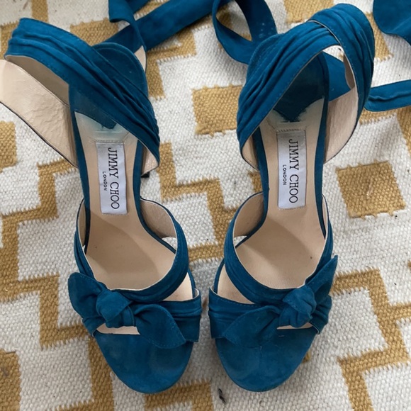Jimmy Choo wrap around sandals . Teal & velvet - Picture 4 of 6